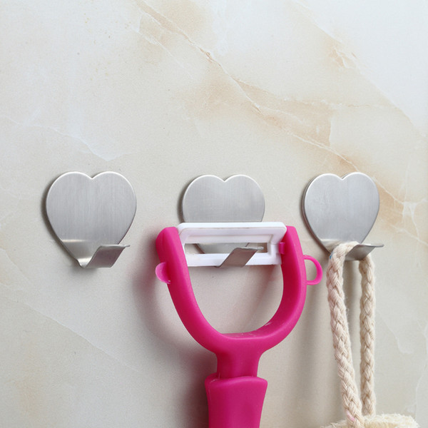 3kg load-bearing Adhesive Hooks Heavy Duty Hooks Stainless Steel Heart Shape Waterproof Wall Hangers for Robe Coat Bags Kitchen Bathroom