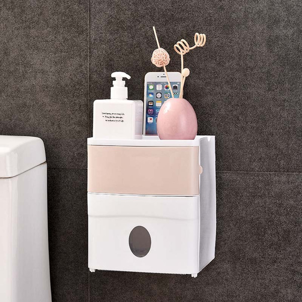 Bathroom Waterproof Tissue Box Plastic Bath Toilet Paper Holder Wall Mounted Paper Storage Box Double Layer No Trace Bathroom Shelf