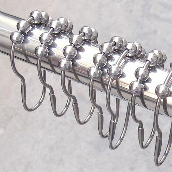 Free shipping Set Package Polished Satin Nickel 5 Roller Ball Shower Curtain Rings Hooks PTSP 2017 Knife