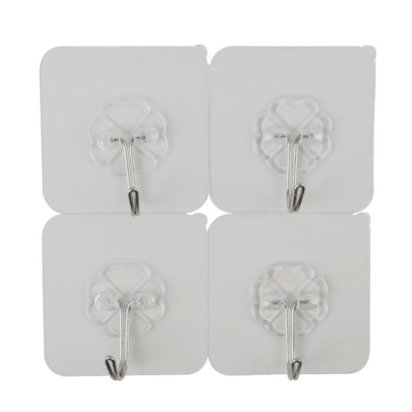 4Pcs Bearing 3KGS Adhesive Strong Wall Hook Lucky Clover Transparent Kitchen Hooks Waterproof Bathroom Accessories Set