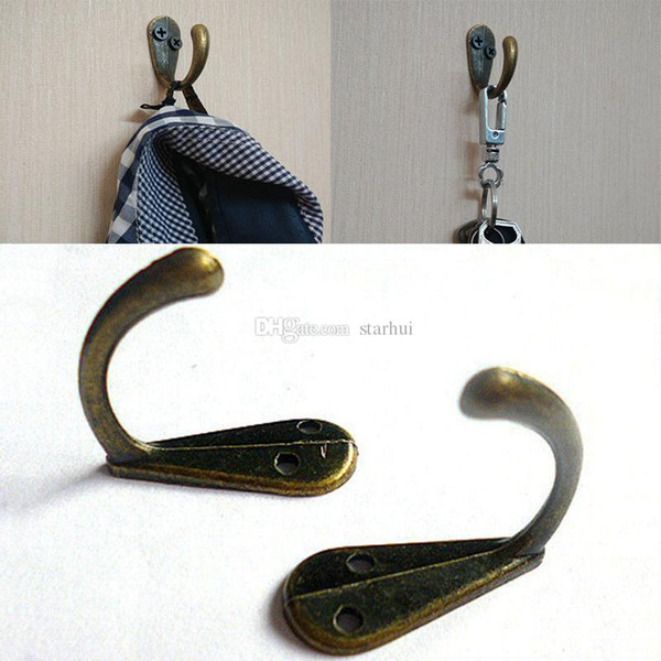 New Robe Hooks Bronze Tone Metal Coat Hook Bag Clothes Hanging 2 Holes Hook Single Home Bathroom Accessories Free Shipping WX9-437