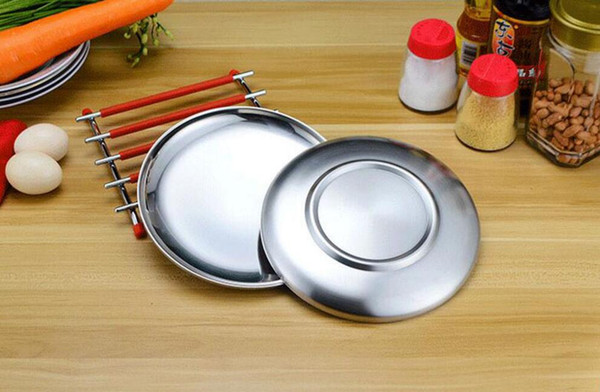 10pcs/lot 304 Stainless Steel 8 Inch Double Layer Heat Insulation Plate Korean Barbecue Dish Kitchen Tableware