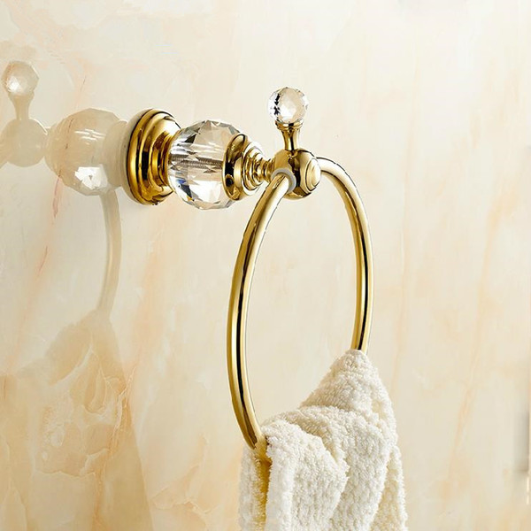 Wholesale-Wall Mounted Brass & Crystal Gold Towel Ring,Towel Holder, Towel Bar Bathroom Accessories 4561