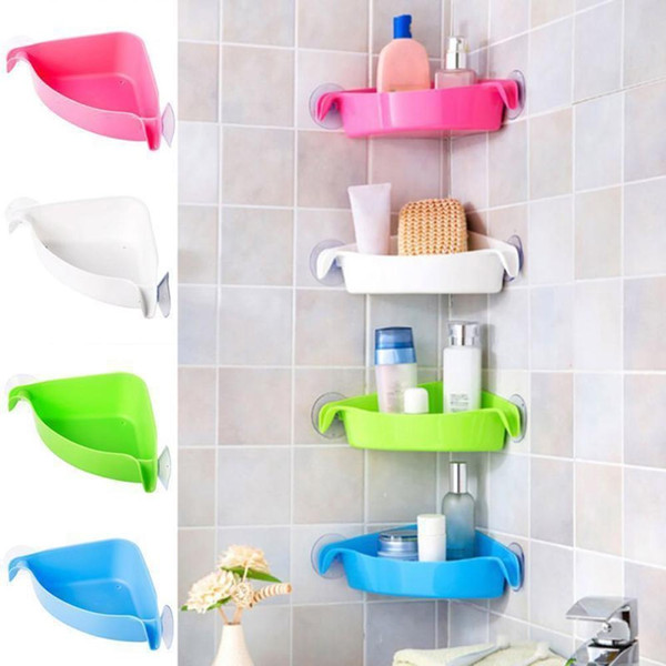 4 Colors Bathroom Corner Storage Rack Organizer Shower Wall Shelf with Suction Cup Home Corner Kitchen Bathroom Shelves