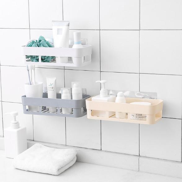 Plastic Wall Mounted Type Bathroom Shelves Kitchen Storage Rack Organizer Shower Shelf Bathroom Accessories Random Holes