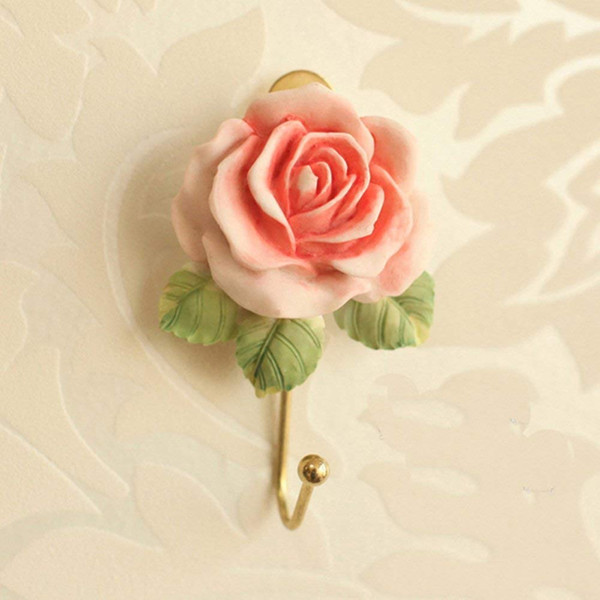 Wall Mounted Vintage Handmade Resin Coat Hat Robe Towel Hook Hanger (Rose)