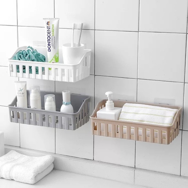 Punch-free bathroom shelf bathroom supplies toilet plastic wall hanging shelf storage basket wash rack