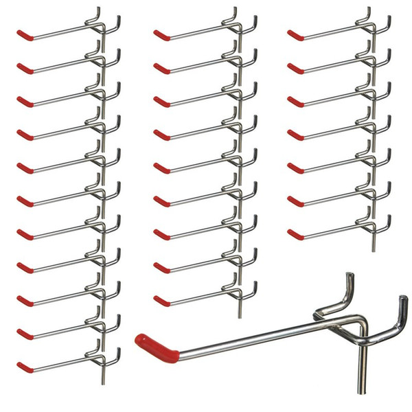 MTGATHER 25pcs 100mm Pegboard Hooks Slat Wall Retail Display Shop Peg Hang Fits 19mm Home Hanger Chrome Metal 1~1.5KG Loading