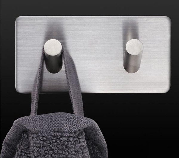 Bathroom Double Towel Hooks Stainless Steel Self Adhesive Wall Mount Holder Key Rack Home Kitchen Hanging Accessories Supplies