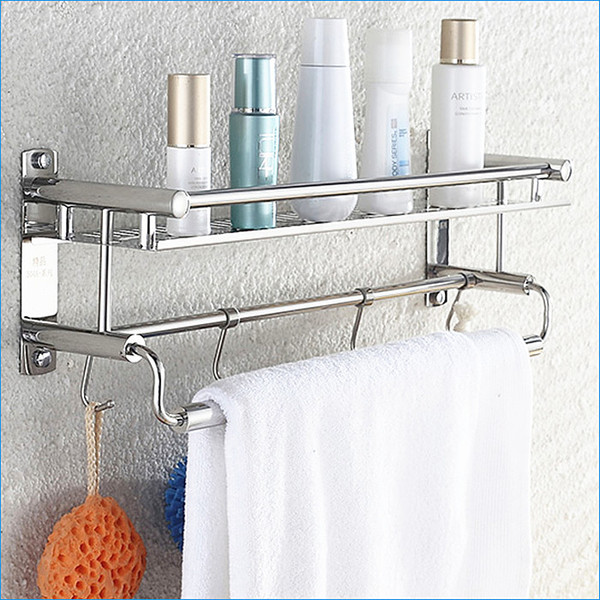 stainless steel bath shelves with towel bar,Multifunctional modern wall mounted bathroom shelving,Free Shipping J15295