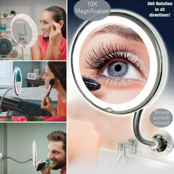 Flexible Makeup Mirrors 360 Degree Rotation Gooseneck 10x Magnifying LED Bathroom Makeup Shaving Mirror Toilet Supplies CCA11401 30pcs