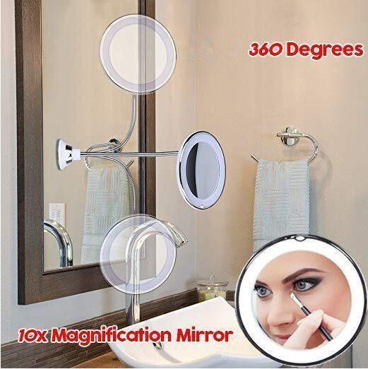 Flexible Makeup Mirrors 360 Degree Rotation Gooseneck 10x Magnifying LED Bathroom Makeup Shaving Mirror Toilet Supplies CCA11401 24pcs