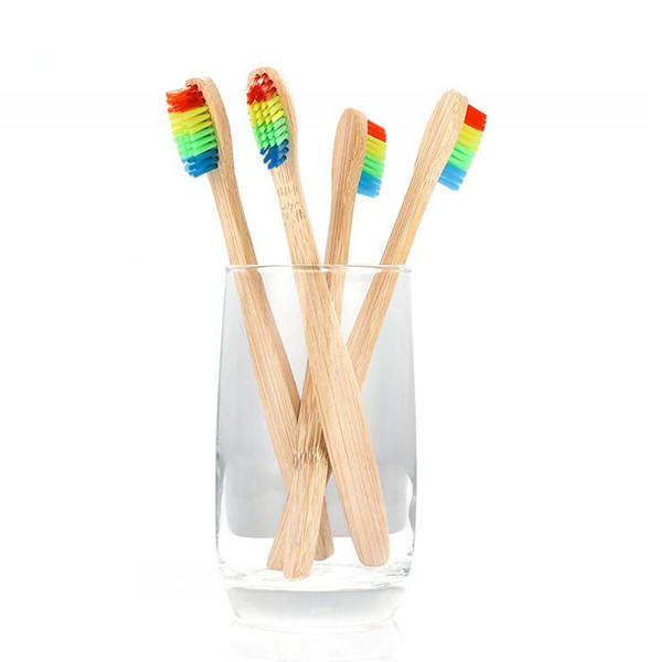 Colorful Head Bamboo Toothbrush Natural Environment Rainbow Bamboo Toothbrushes Oral Care Soft Bristle hotel home Bath Supplies GGA1873