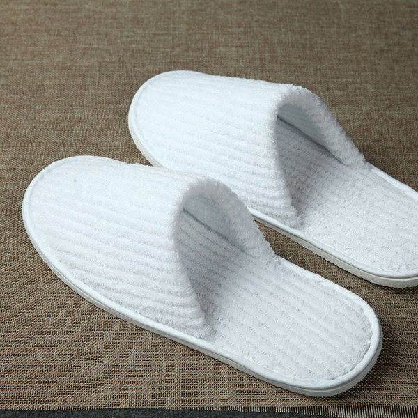 Disposable Slippers Coral Fleece Anti-slip Home Guest Thick Travel Hotel White Stripe Soft Comfortable Disposable Slippers DHL Ship HH9-2073