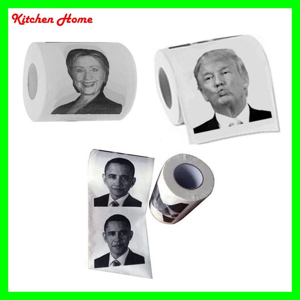 Gag Gifts New Toilet Paper with Donald Trump Hillary Clinton Barack Obama Photo Printing 2 layer Toilet Paper with Printing Drawing