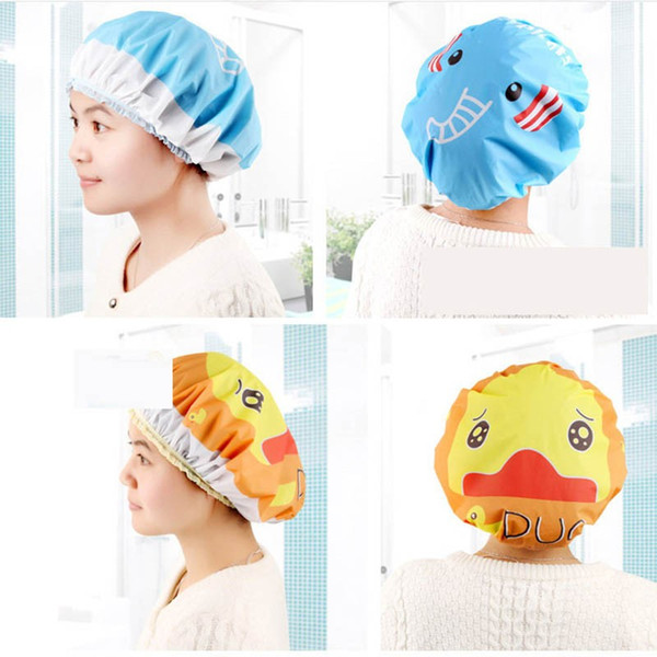 Cute cartoon shower bath cap women hat for baths and saunas lace elastic band cap spa cap women kids hair protective capAEI-247