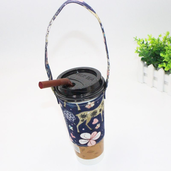 Eco Friendly Hand Cup Bag Dog Cinnamon Drink Bag Portable Canvas Beverage Bags Anti-scald Bottle Cup Pouch 5 Pieces ePacket