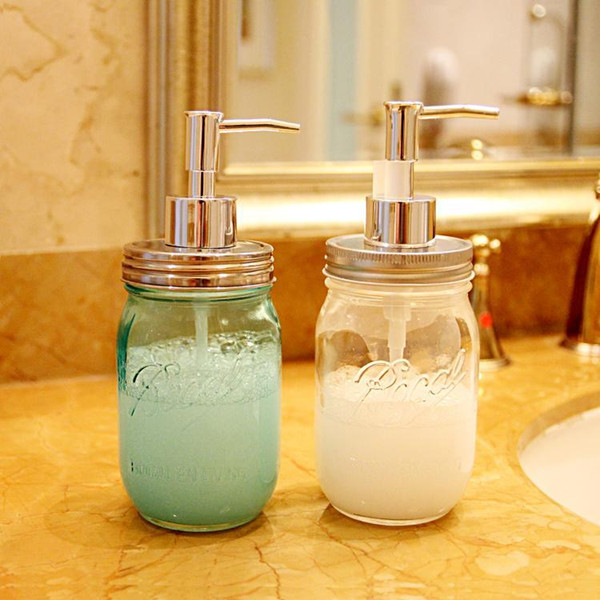 Liquid Soap Dispenser Pump Jar Lid Stainless Steel Mason Countertop Soap Lotion Dispenser For Bathroom NEW