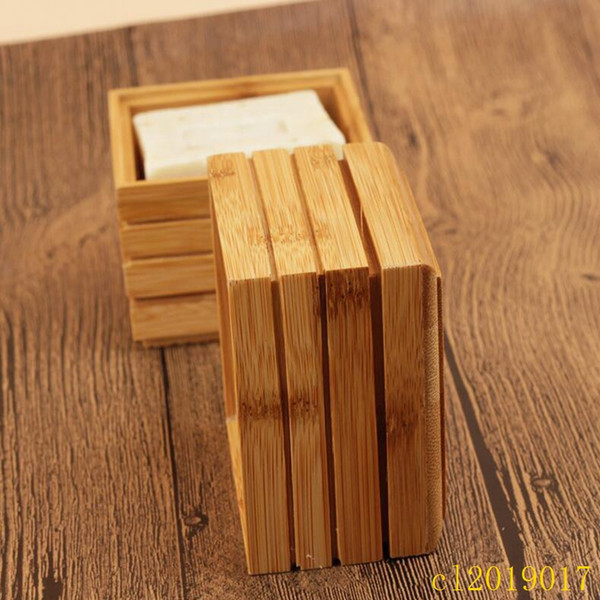 200pcs/lot Natural Bamboo Soap Dish Wooden Soap Tray Holder Storage Soap Rack Plate Box Container for Bath Shower Plate Bathroom