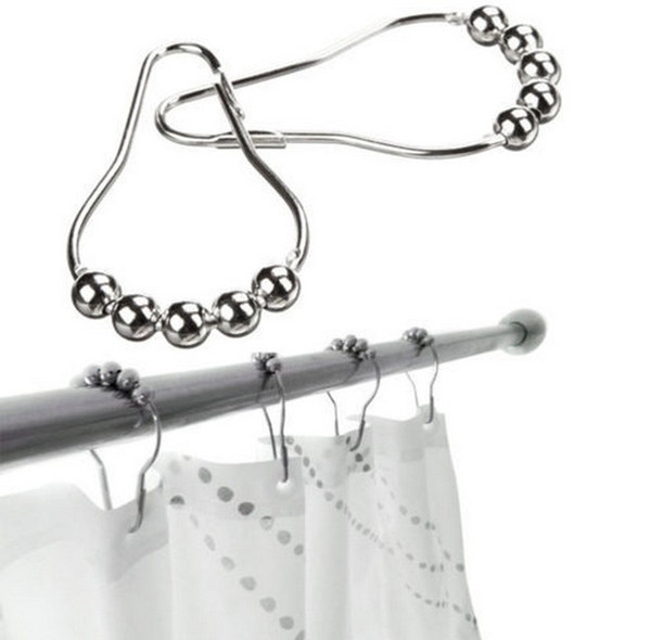 Rustproof Metal Shower Curtain Rollerball Rings Hooks, (Polished Nickel) - 5 Roller Ball Shower Curtain Bath Ring Hook