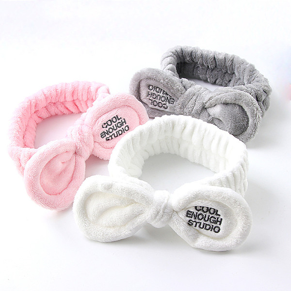 Girls Stretch Headband Hairbands Wash Shower Makeup Head Wrap Lovely Rabbit Ears Soft Towel Hair Tie Bath Spa Bow Elastic Turban BH365