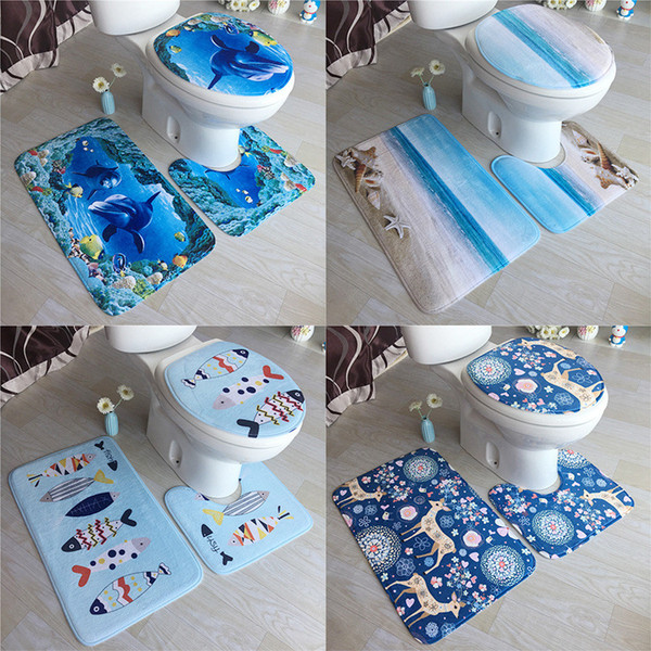 3D Printing Toilet Mat 3PCS/SET Bath Mats Non-Slip Toilet Tank Lid Cover Mat Carpet Lid Toilet Cover Bathroom Mats 30 Designs mk751