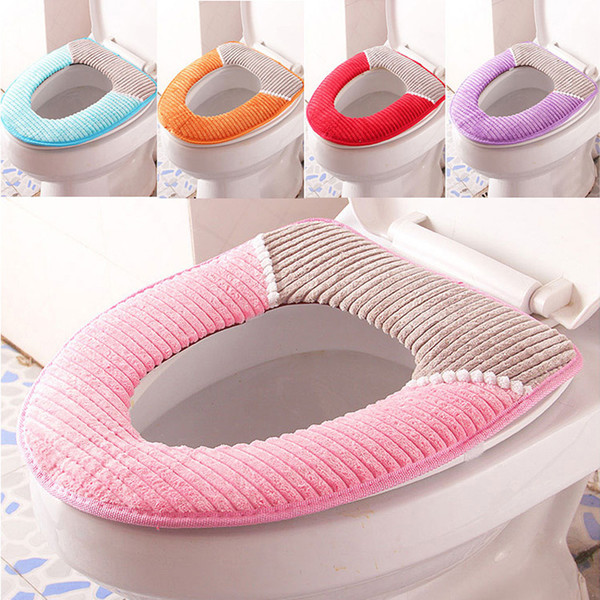 Winter Comfortable corduroy Toilet Seat Cover Standard stripe Pattern Washable Cushion Pads Lid Bathroom Closestool Mat B