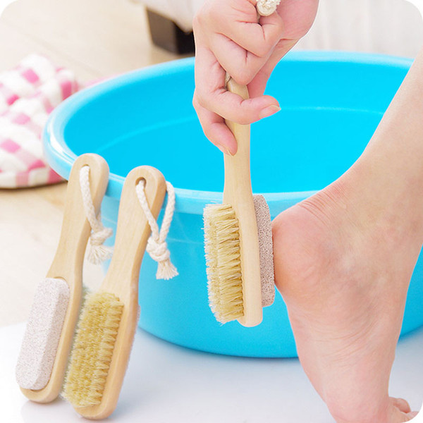 Bath Mane Bristles Clean Feet Brush Wooden Pumice Stone Feet Pedicure Callus Removal Foot Care Spa Brush Remover Dead Skin Clean HH7-810