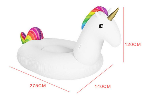 Summer Outdoor Beach Inflatable Unicorn Floating Row Thickening Environmental Swan Flamingo Pool Toys Swimming Ring 270cm Adults and Kids