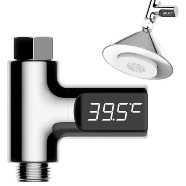 LED Display Water Shower Thermometer - Silver 1PC,Suitable for standard 1 / 2 inch water pipe, shower hose, or handheld shower