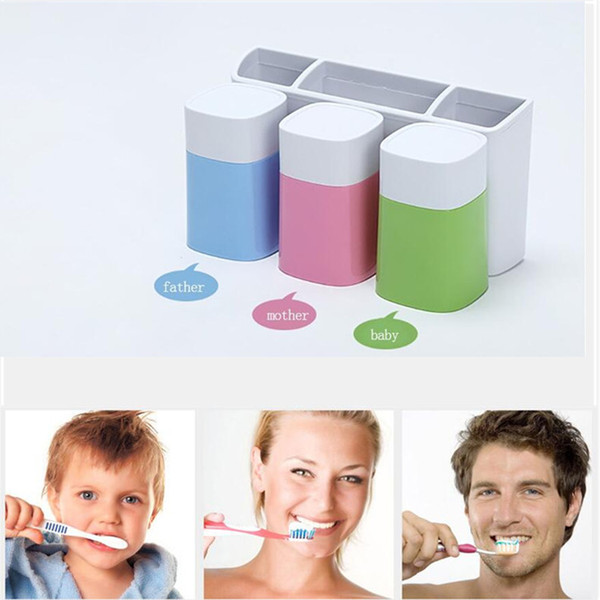 Happy Family Bathroom Toothbrush Sucker Holder Suction Hooks Cup Organizer Toothbrush Rack Bathroom Storage Set Hang The Wall Storage Box