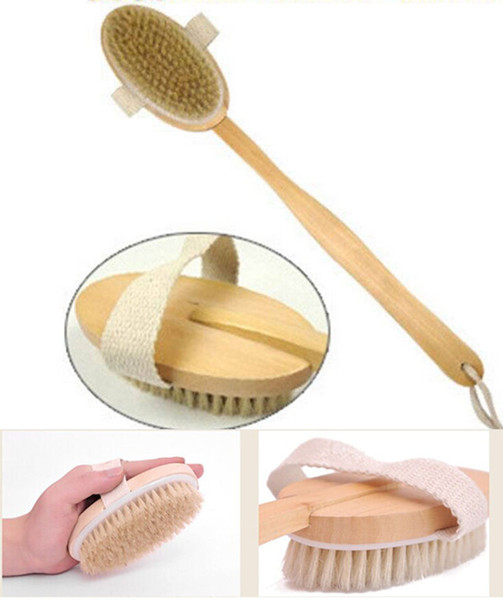 2016 Fashion Hot Natural Long Wooden Bristle Body Brush Massager Bath Shower Back Spa Scrubber KLQ0028