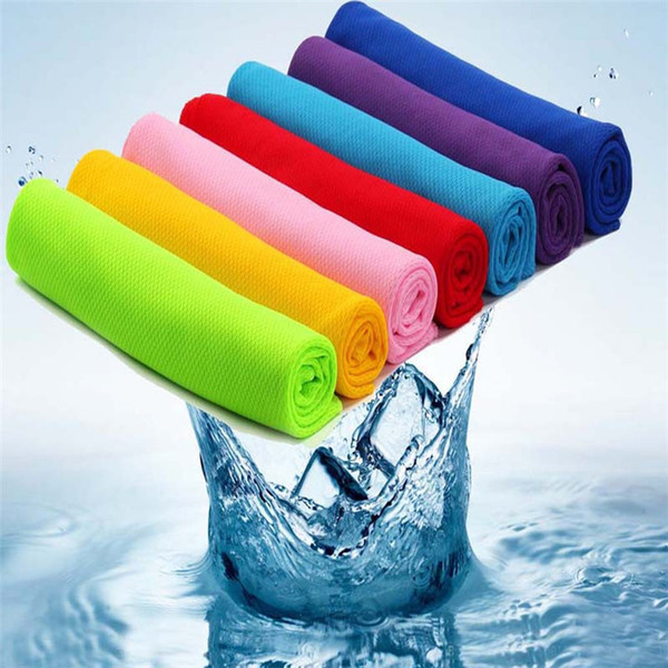 DHL 200pcs Sports Cold Cooling Towel Exercise Fitness Sweat Summer Ice Towel Outdoor Ice Cool Towel Hypothermia 90x30cm Magic Cooling Towels