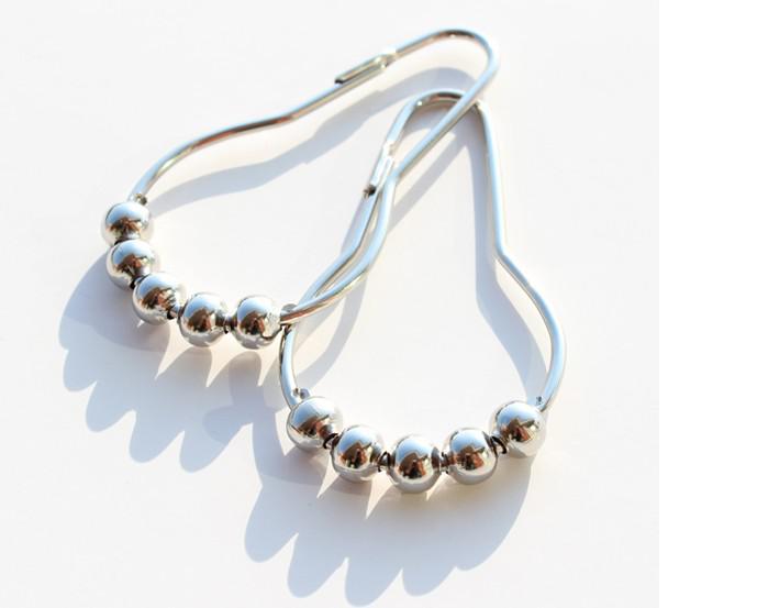 High Quality 12 Pcs Shower Curtain Ring Metal Polished Satin Nickel Ball Shower Curtain Rings 5 Roller Balls Curtain Hooks