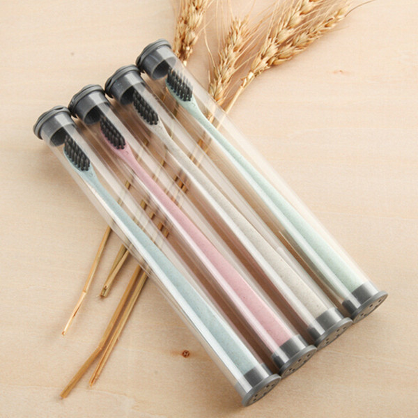 Portable Travel Toothbrush Soft Bamboo Charcoal Wheat Stalk Handle Oral Care Nano-antibacterial Toothbrush Mini Heads