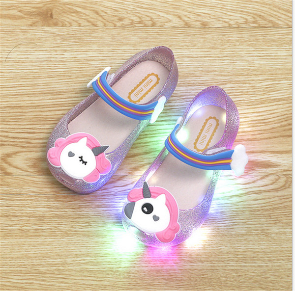 unicorn girls Led Lamp Sandals Melissa children jelly beach princess led lights shoes kids crystal fragrance sandals