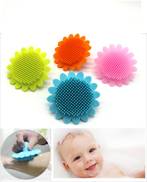 Silicone Bath Brush Body Massage Soft Scrubber Brush 1PC pack Pastel Colors Promote Blood Circulation Sunflower Non-toxic in Warm Water