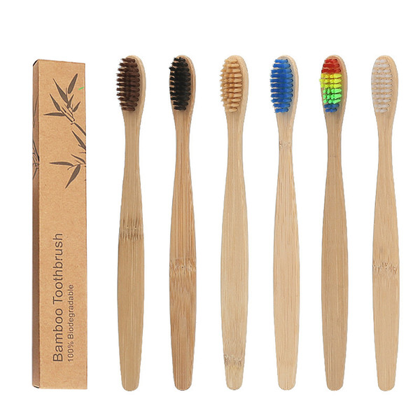 Environmental Bamboo Charcoal Toothbrush For Oral Health Cleaning Soft Bristle Colorful Head Wood Handle Toothbrush for Hotel Travel Bath