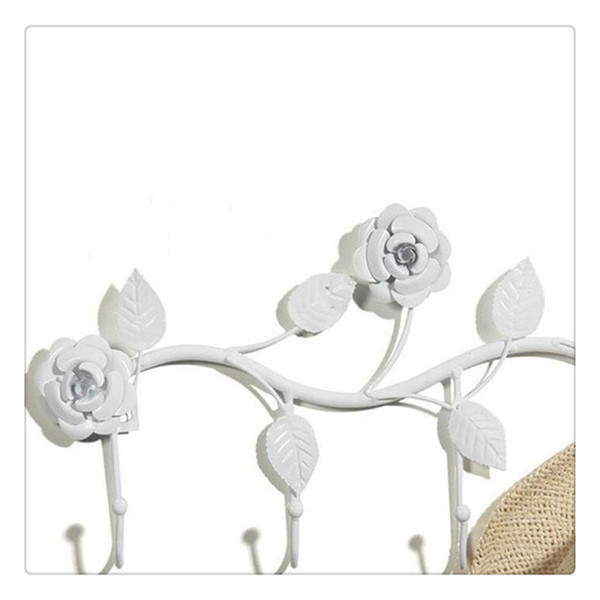 Black White Garden Floral Pattern Wall Mounted 5 Coat Hook Clothing Rack Key Holder Hat Hanger