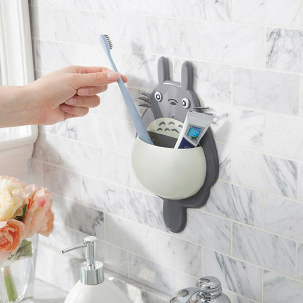 Cute Totoro Sucker Toothbrush Holder Cartoon Totoro Wall Mount Hanging Suction Toothbrush Holder Storage Box Bathroom Supplies DH0954