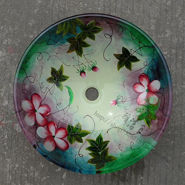 Bathroom tempered glass sink handcraft counter top round basin wash basins cloakroom shampoo vessel bowl HX021