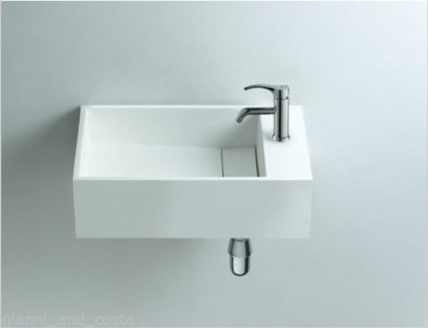 Rectangular Wall Mounted Bathroom Solid Surface Stone Vessel Sink Cloakroom Matt Or Glossy Wash Basin RS3816