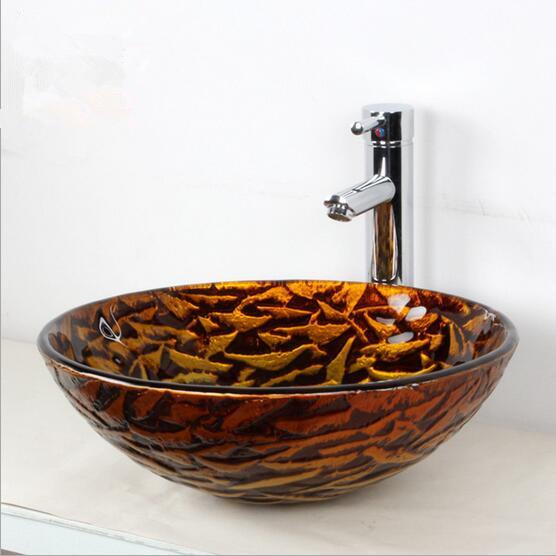 Basin Wash basin Glass Products Bathroom Cleaning Arts Home Decoration Made in China Gold and khaki appearance