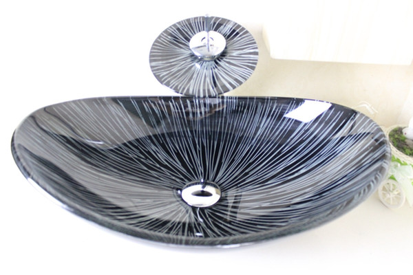 Tempered Glass Vessel Sink With Chrome Waterfull Faucet Set N-665