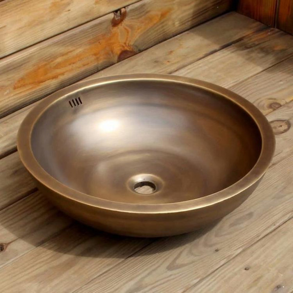 Copper washbasin, bathroom terrace, art terracDouble bowl sink Round Copper VanitySink smooth surface bathroom sink brass product china sink