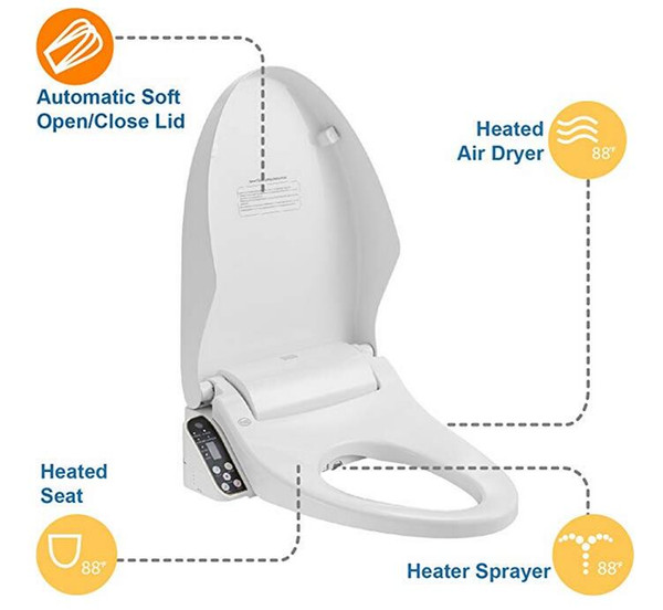 Cascadia Smart Toilet Seat with Remote Control by Pacific Bay - Features Bidet, Unlimited Heated Water, a Heated Seat, a Heated Dryer