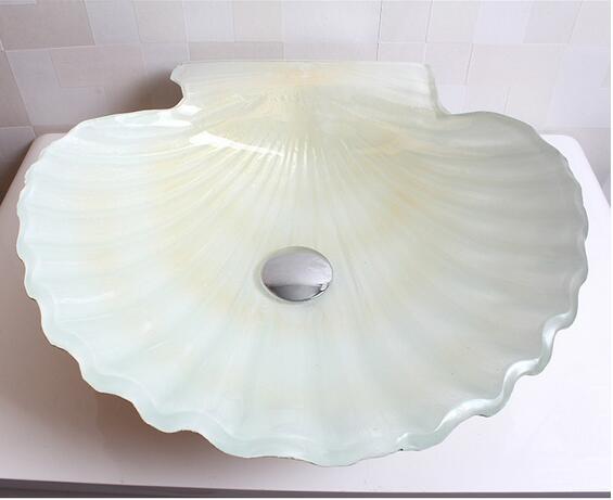 Tempered glass bathroom wash basin hot melt color shell shape art basin bathroom table basin free shipping