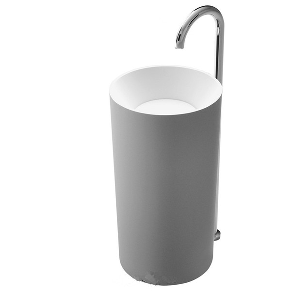 CUPC Certificate Freestanding Solid Surface Stone Bathroom Corian Wash Basin Cloakroom Round Pedestal Vessel Sink RS38151