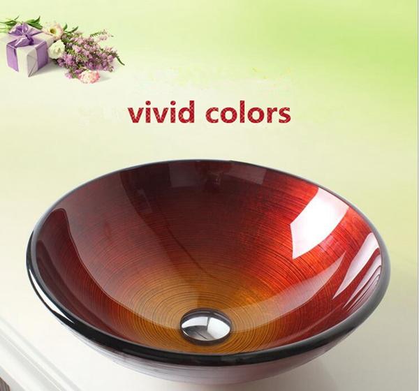 Wash basin Bathroom Cleaning Arts China Tempered glass Round-shaped Single slot Water faucet Gradually change color (BW14078)