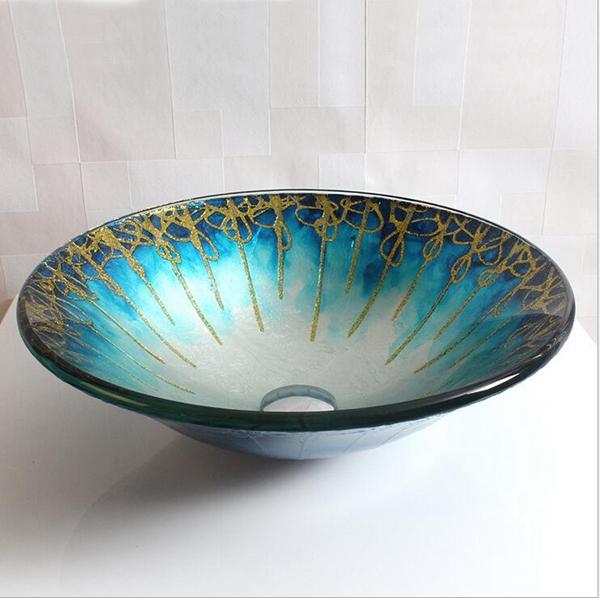 Bathroom tiled glass wash basin large round hat round art wash basin sink separate basin